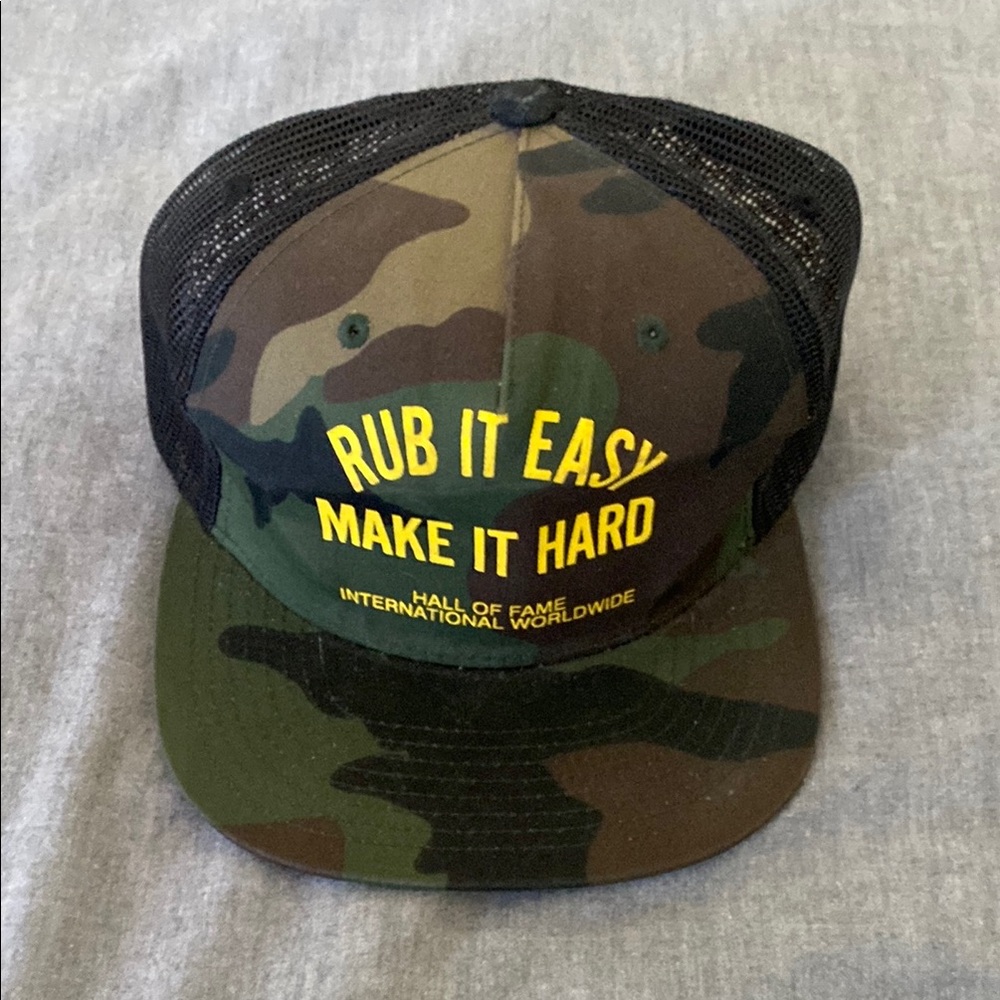 Camouflage Trucker Hat with Yellow Text